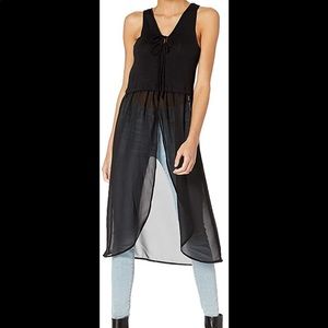 BCBGeneration Mixed Media Tie Front Top